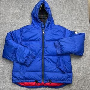 Tommy Hilfiger Men's XL Down Jacket Blue Full Zip Puffer Hooded Vintage